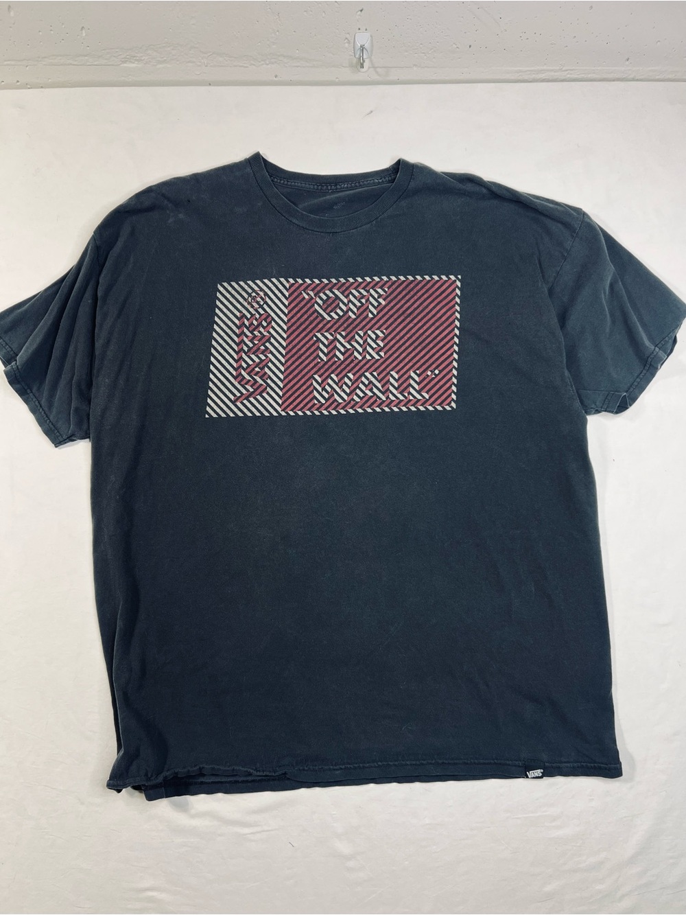 Vans Black Tee with Red and White Striped Graphic